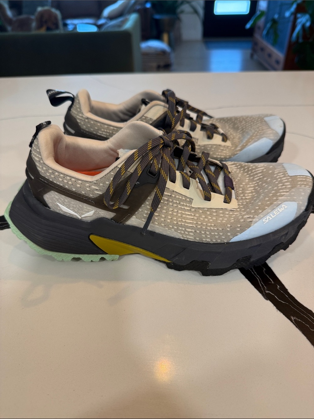 Salewa Women’s Beige Trail Running Shoes with Mint Accent
